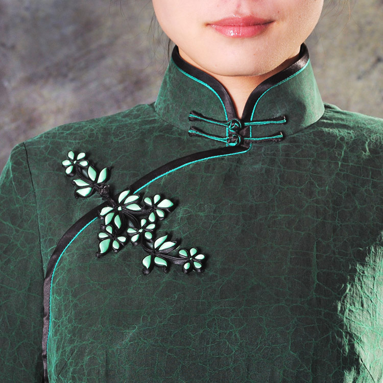 Dark green silk cheongsam dress