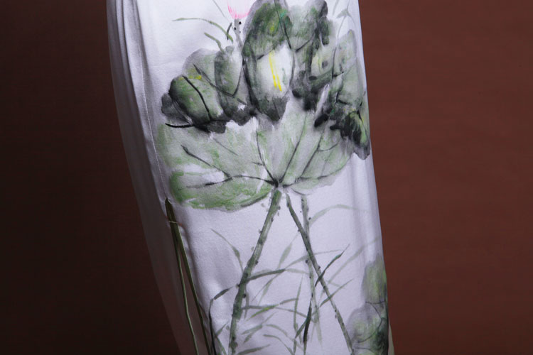 Handpainted lotus flowers silk cheongsam 