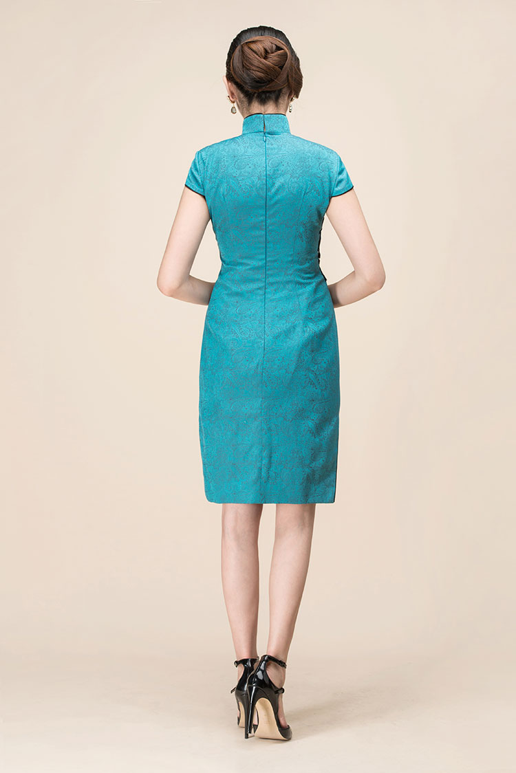 Light turquoise cotton short qipao dress