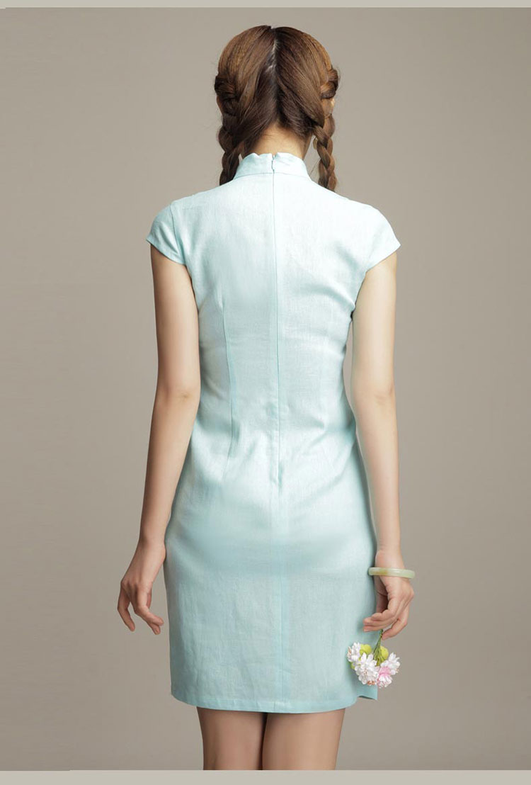 light blue cotton short qipao dress