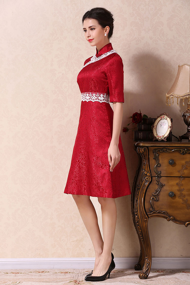 Garnet red A-skirt qipao dress