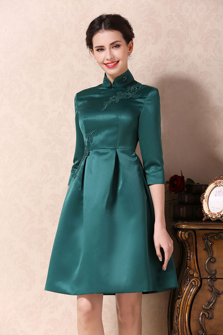 Green A-skirt qipao dress