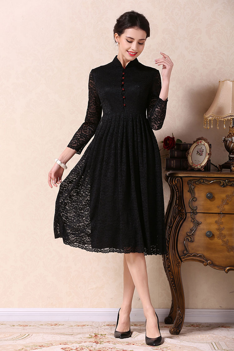 Black A-skirt qipao dress
