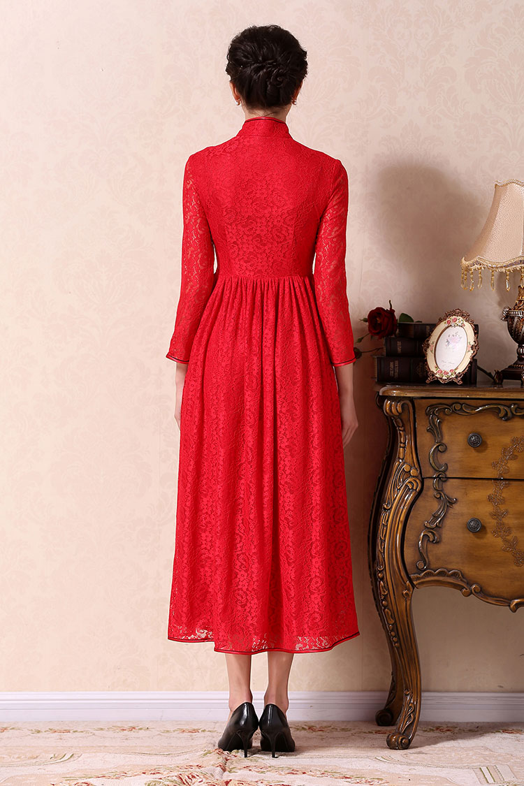 Red A-skirt qipao dress