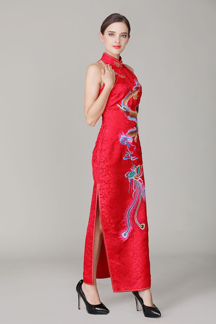 Red chinese wedding dress with dragon and phoenix2861
