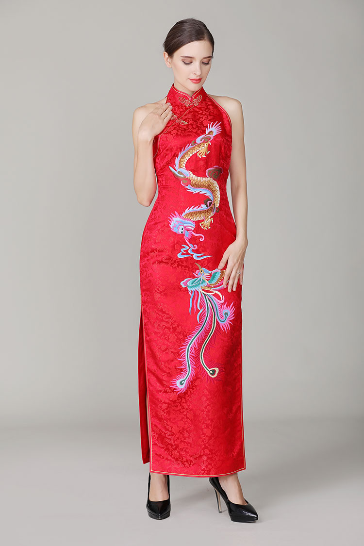 Red chinese wedding dress with dragon and phoenix2861