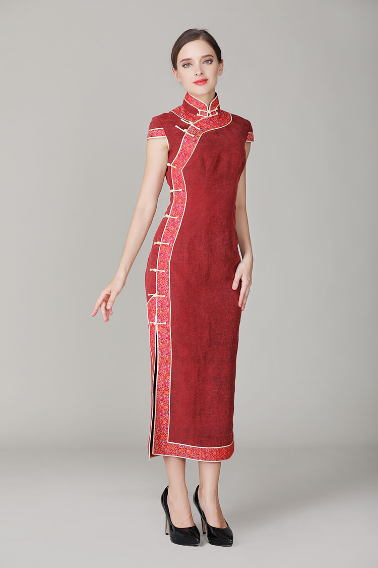 Jagged red Buttercup silk qipao dress