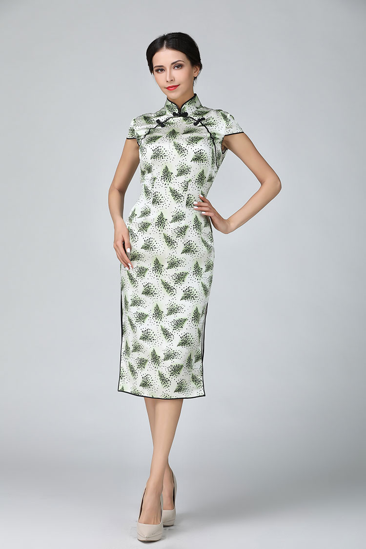 Tree leafge short qipao dress