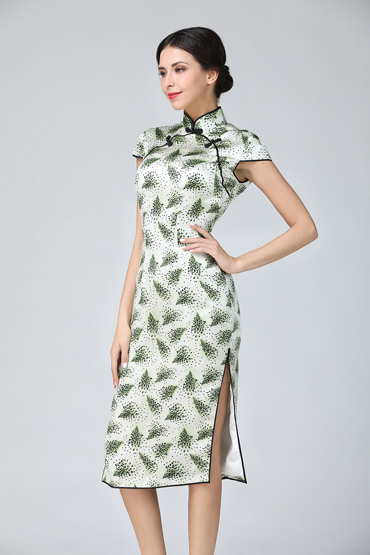 Tree leafge short qipao dress