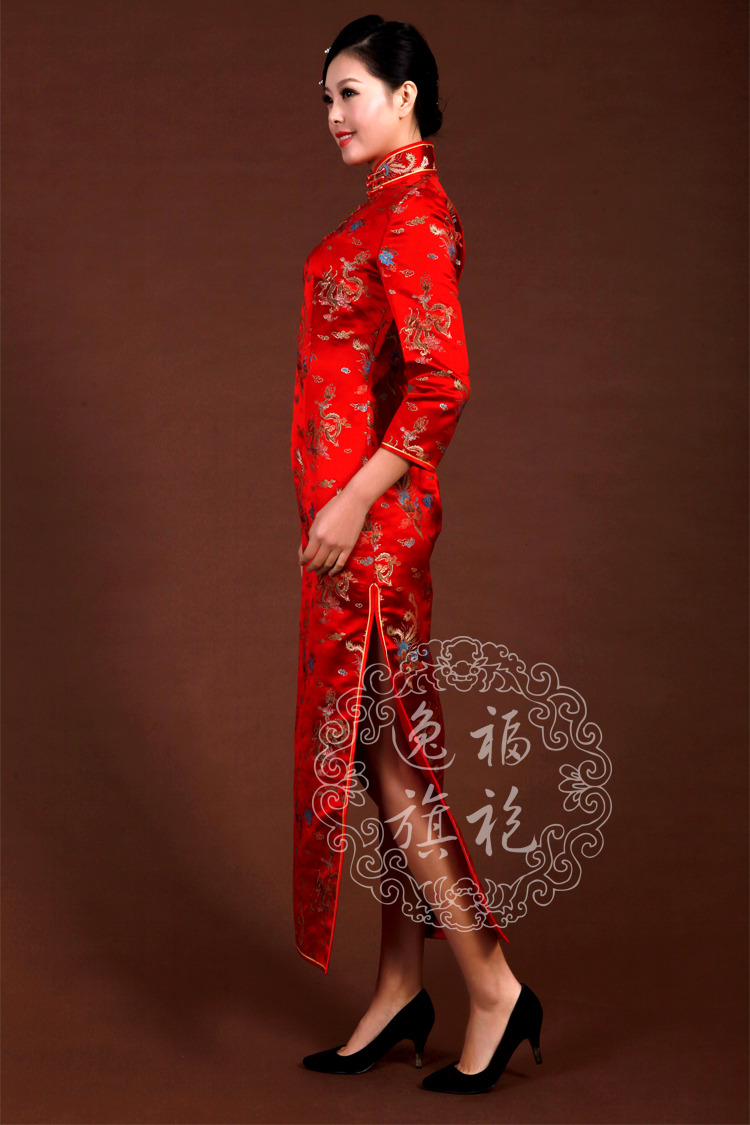 Red Cheongsam dress with long sleeves