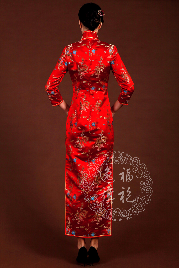 Red Cheongsam dress with long sleeves