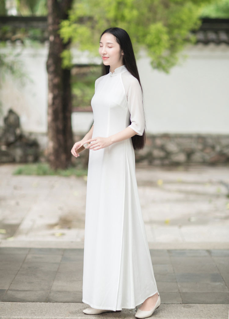 White long chinese tea dress