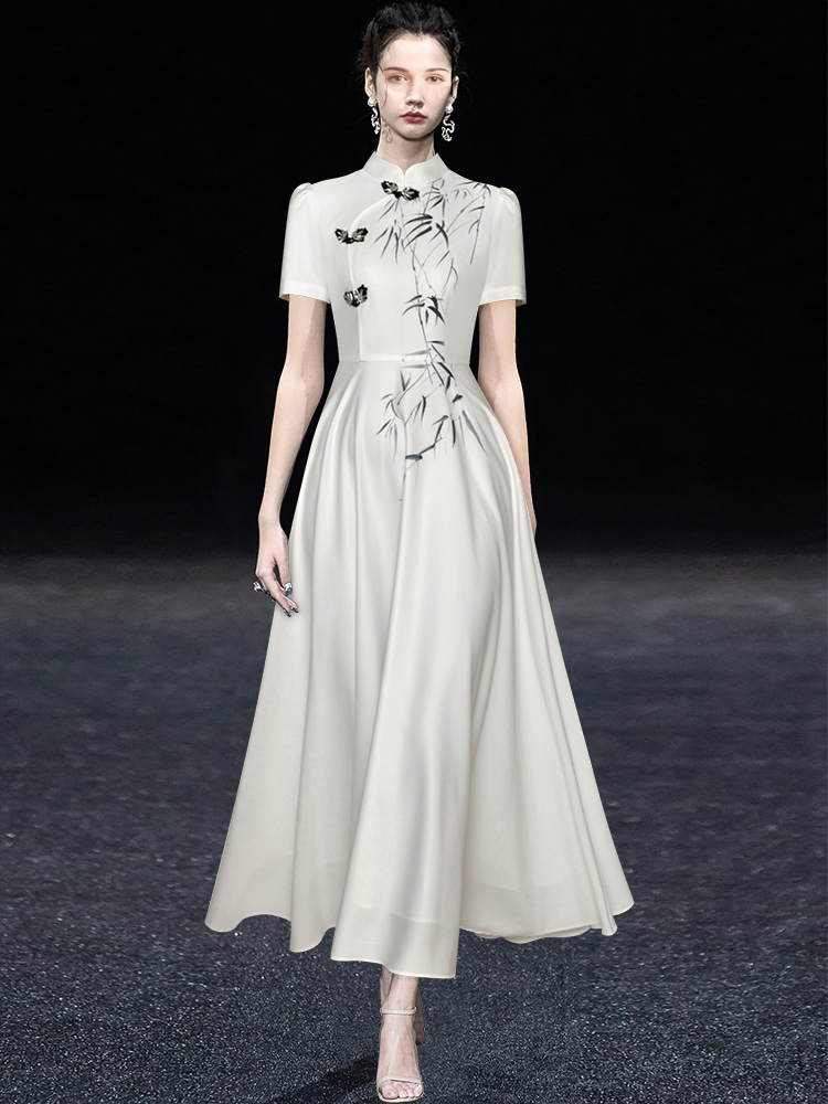 White Chinese-style flare dress