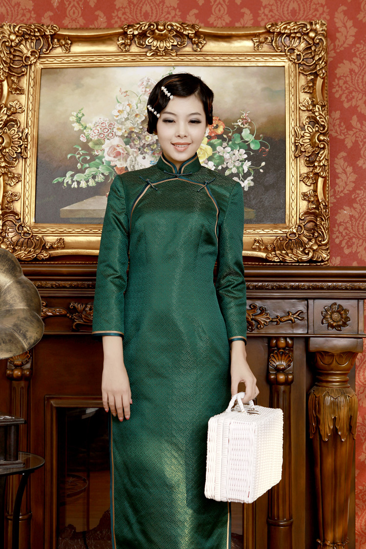 Dark green brocade cheongsam