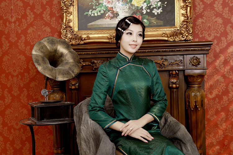 Dark green brocade cheongsam