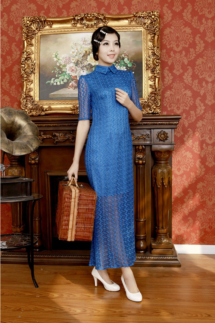 Blue lace long dress