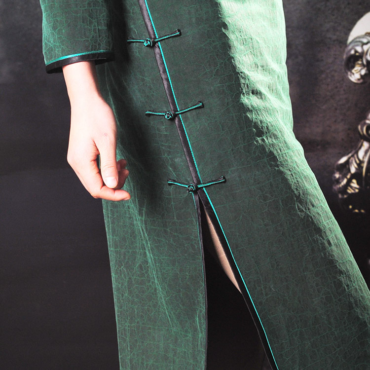 Dark green silk cheongsam dress