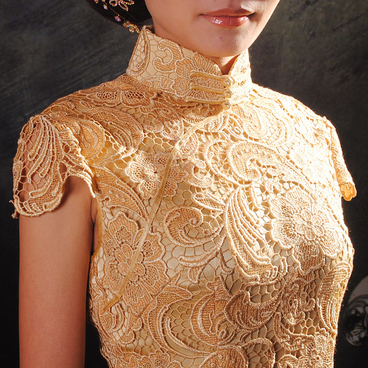 Golden lace cheongsam dress