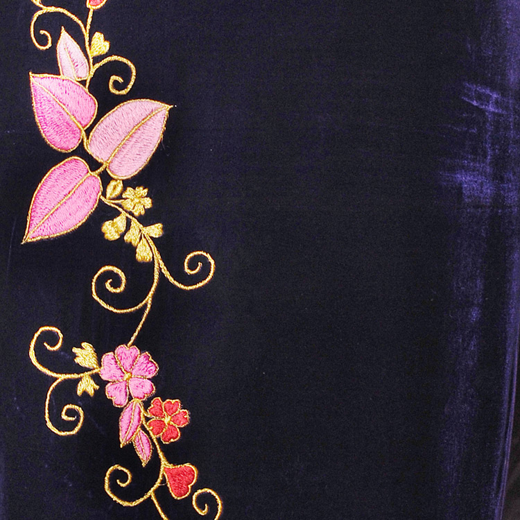 Violet velvet embroidered long cheongsam
