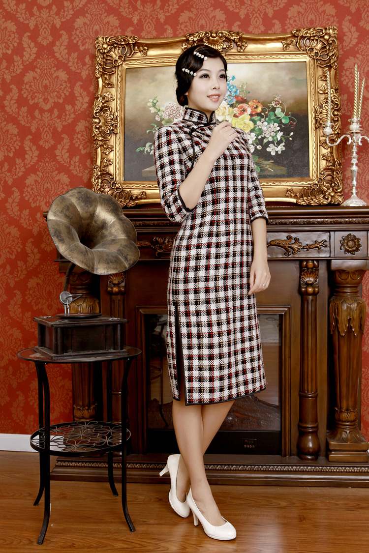 Plaid short qipao cheongsam