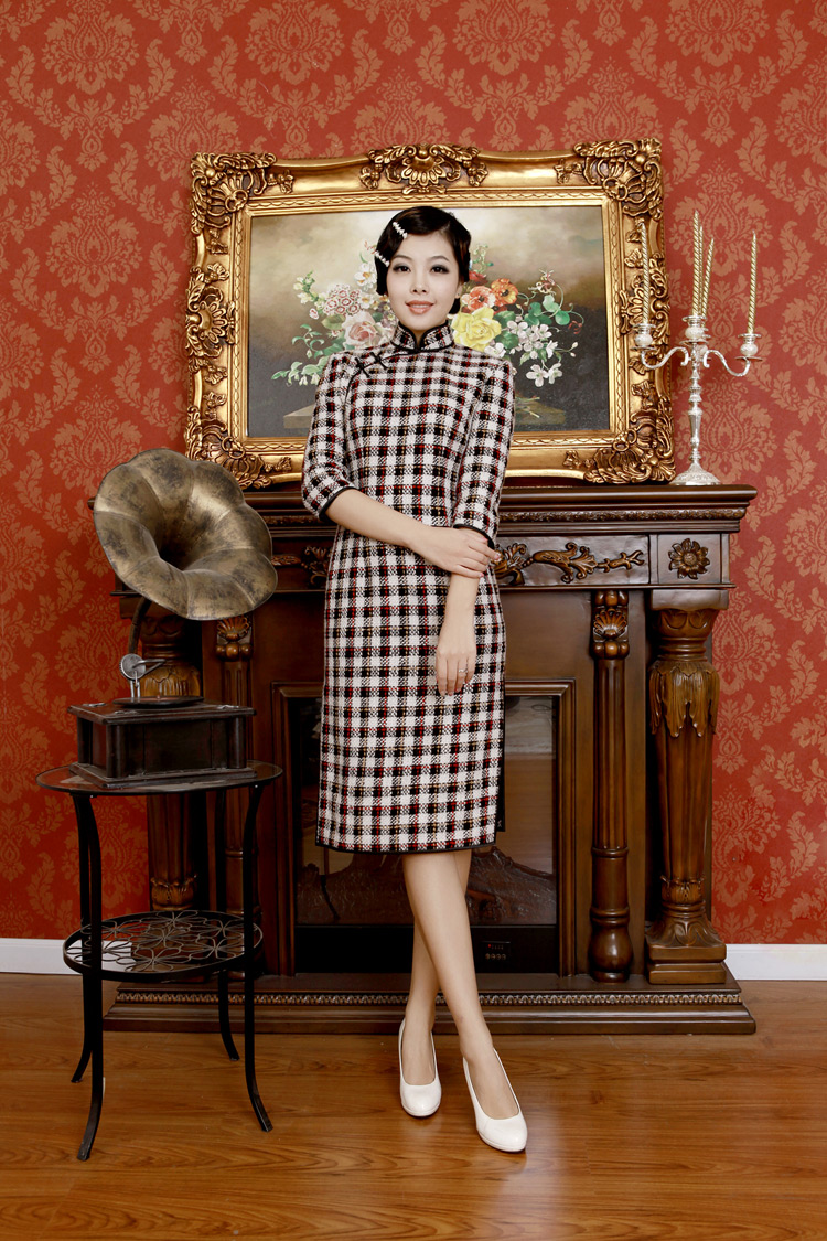 Plaid short qipao cheongsam