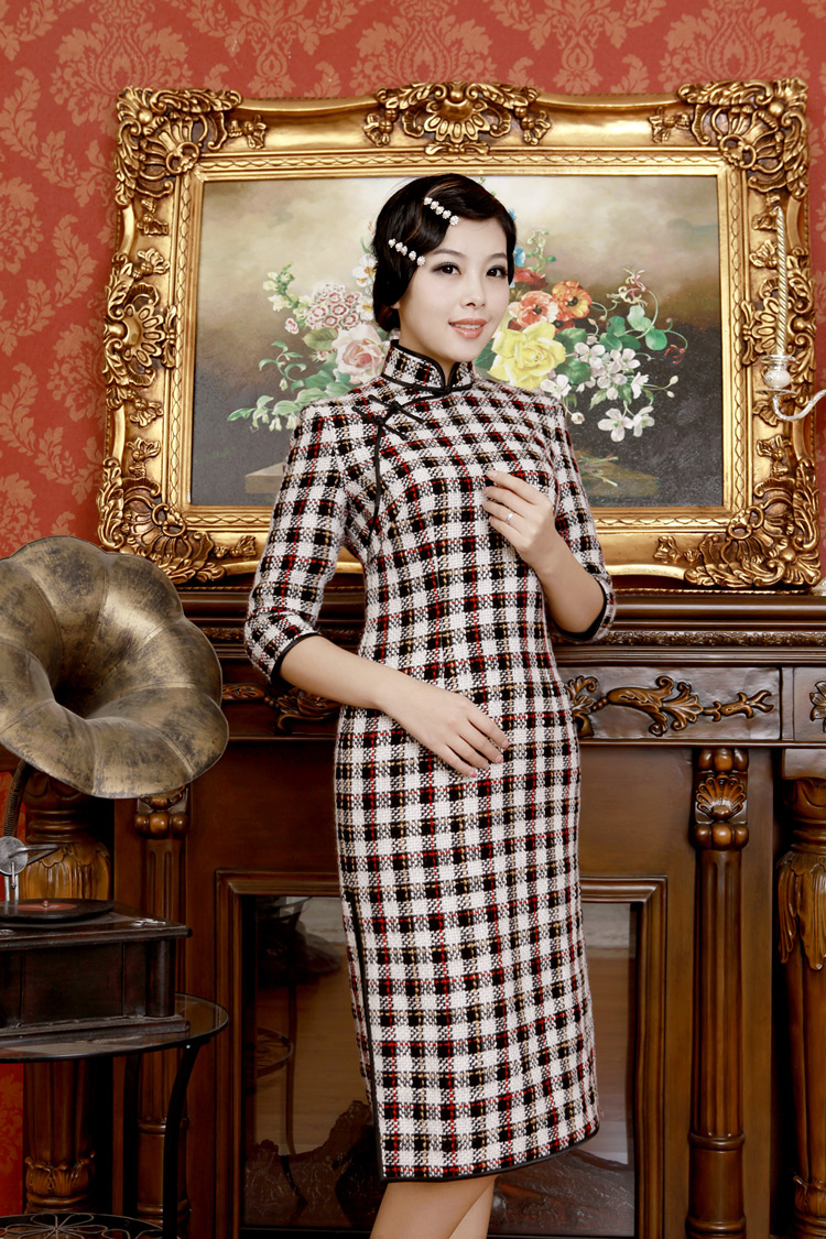 Plaid short qipao cheongsam