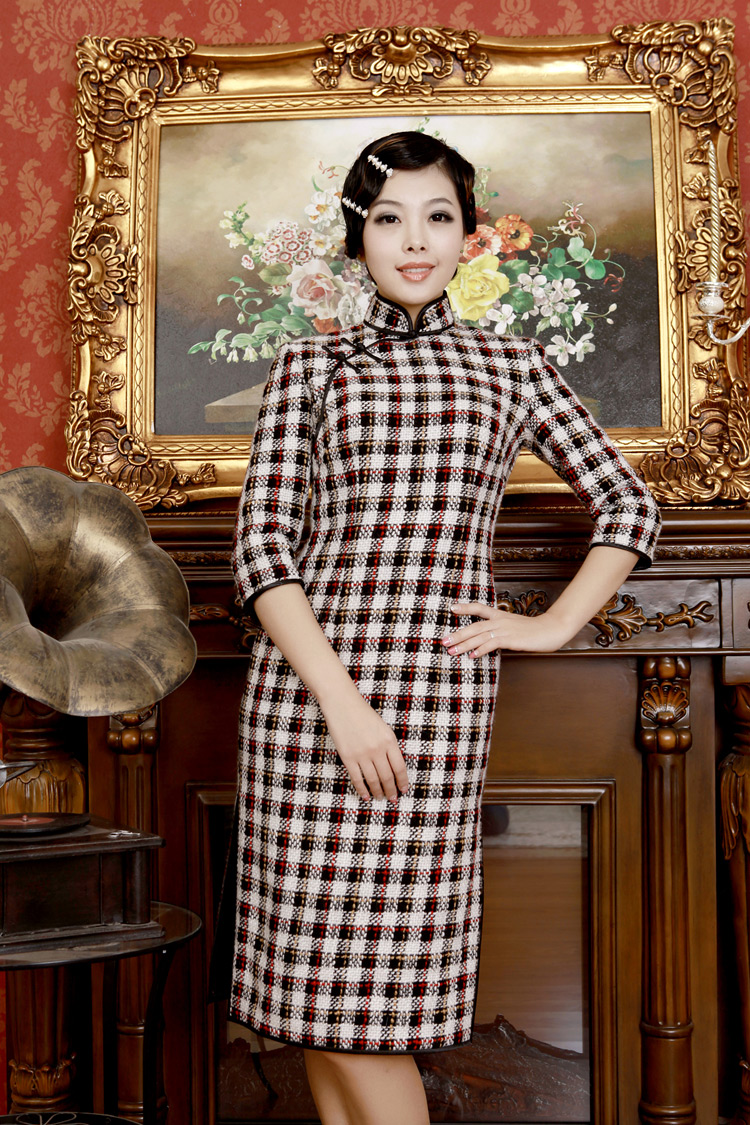 Plaid short qipao cheongsam