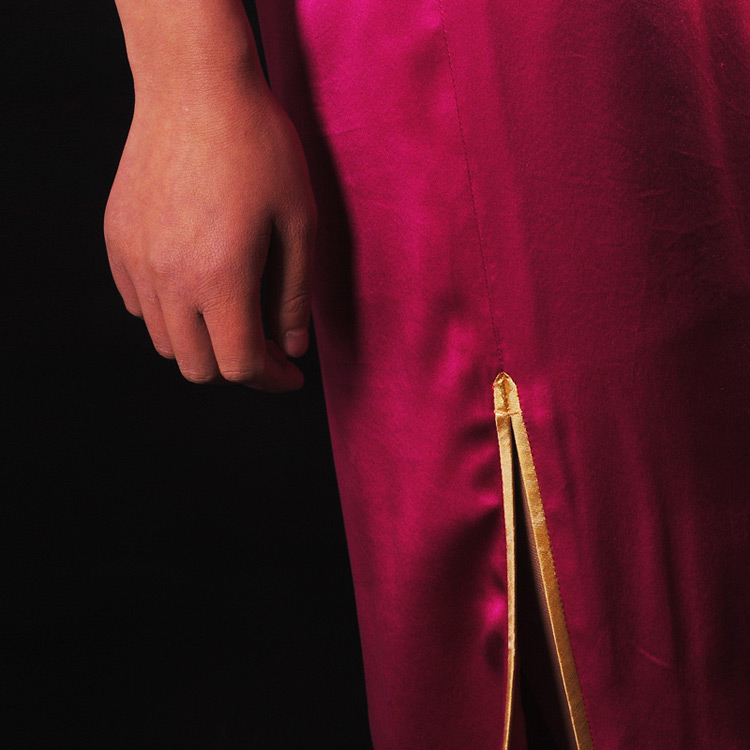 Bright fusia red peony emboidery silk cheongsam Bright fusia red peony emboidery silk cheongsam