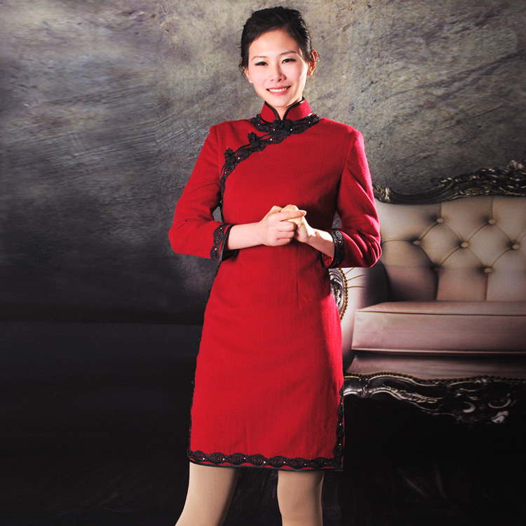 Red woolen short cheongsam