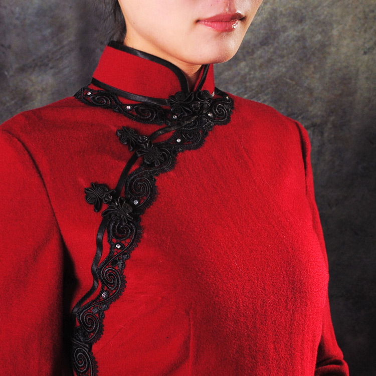 Red woolen short cheongsam