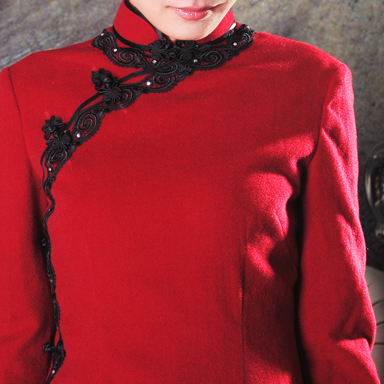 Red woolen short cheongsam