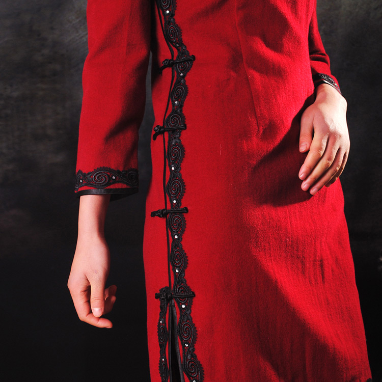 Red woolen short cheongsam