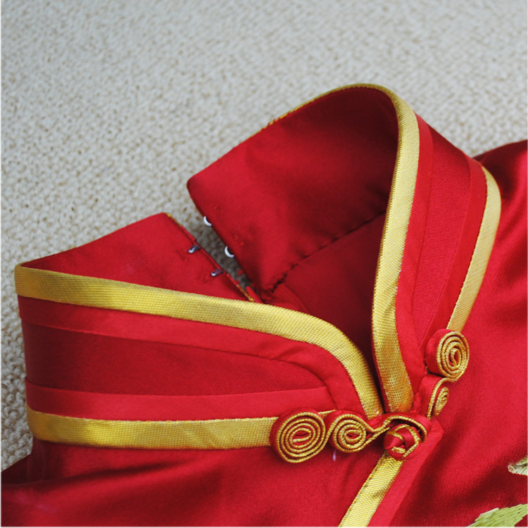 Red silk brocade capped qipao dress Red silk brocade capped qipao dress