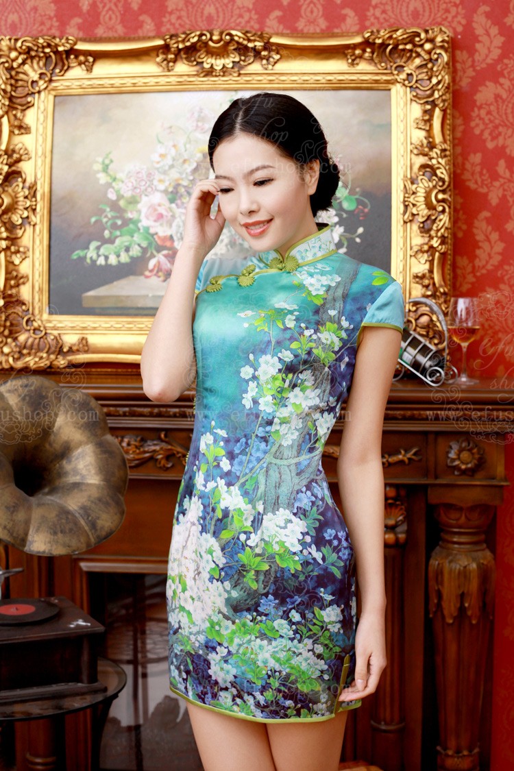 light green winter jasmine short qipao - Custom-made Cheongsam,Chinese ...