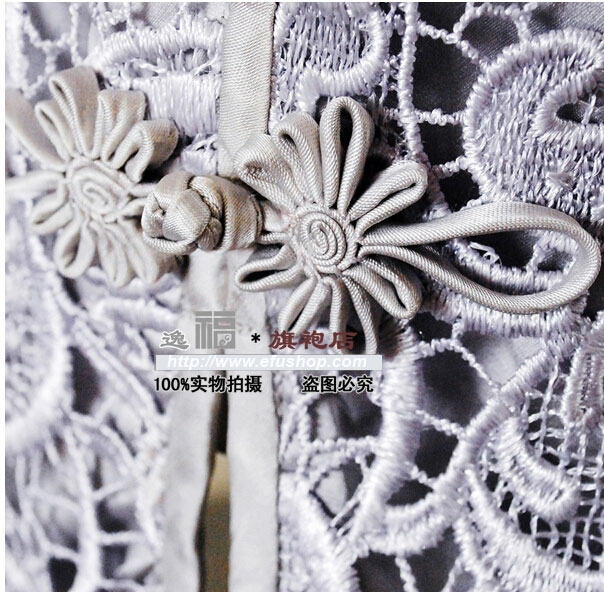 gray lace cheongsam dress