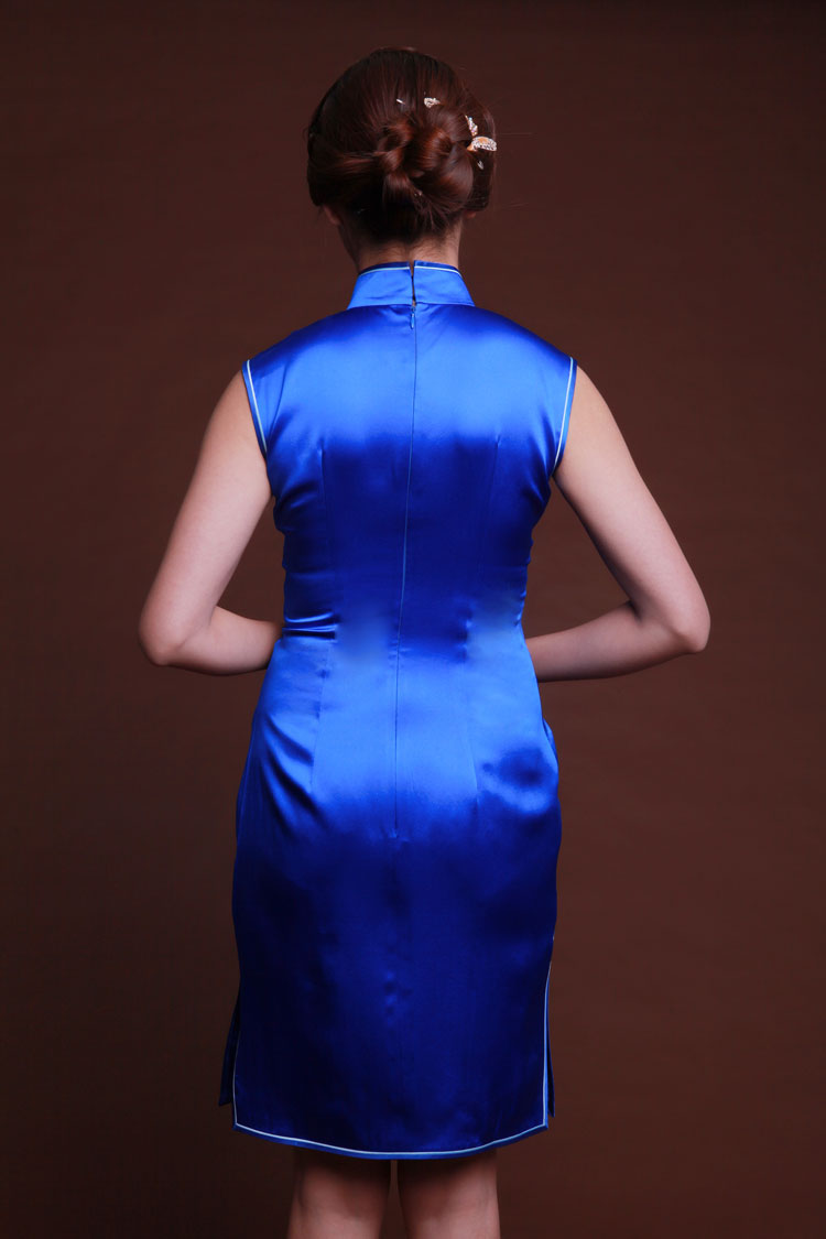 blue short cheongsam dress