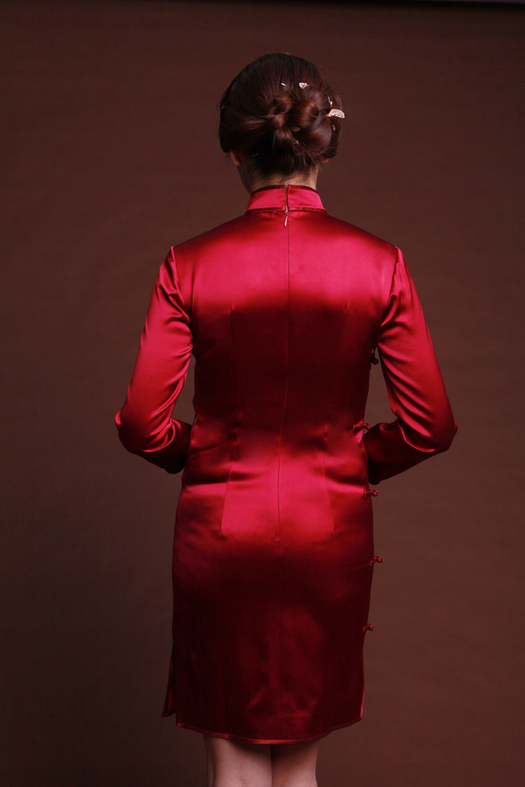 Wine red silk cheongsam