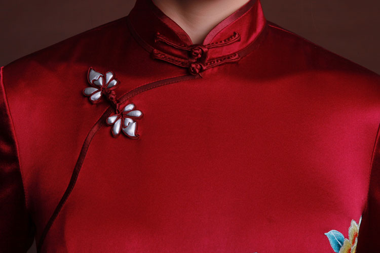 Wine red silk cheongsam