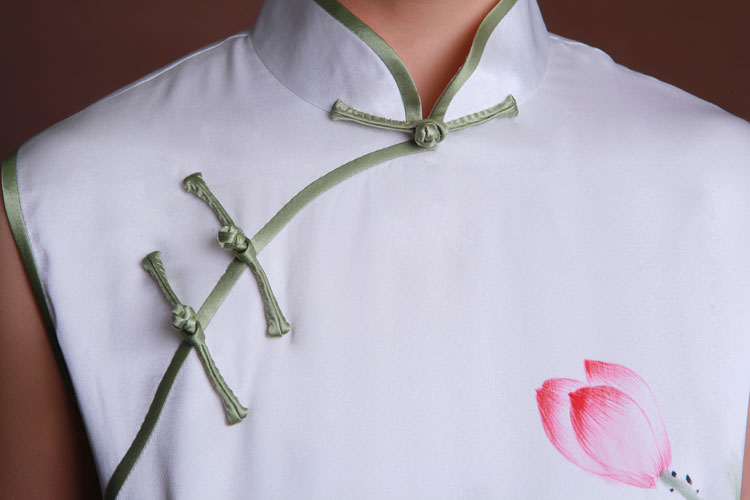 Handpainted lotus flowers silk cheongsam Handpainted lotus flowers silk cheongsam