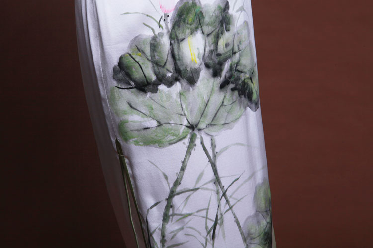 Handpainted lotus flowers silk cheongsam Handpainted lotus flowers silk cheongsam