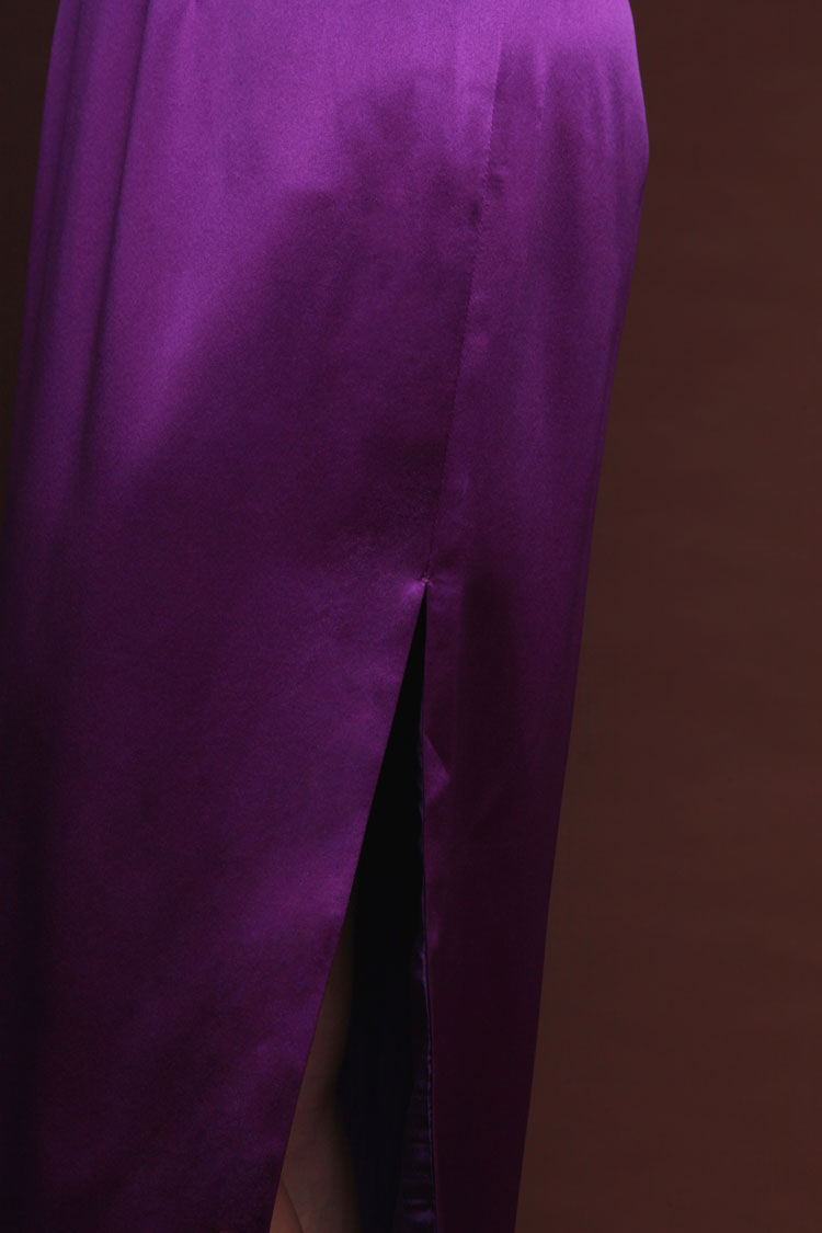 Handpainted peonies light purple silk cheongsam Handpainted peonies light purple silk cheongsam