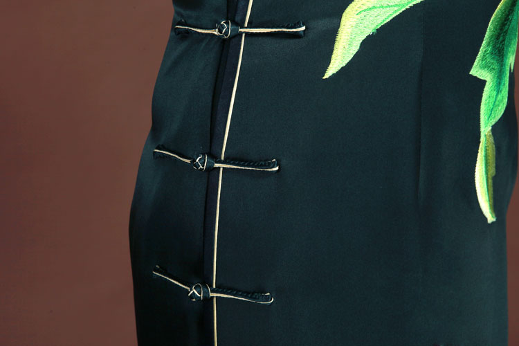 Dark green peony embroidery long dress