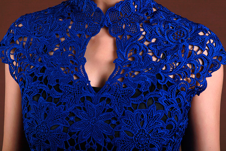 Sapphire blue lace short cheongsam