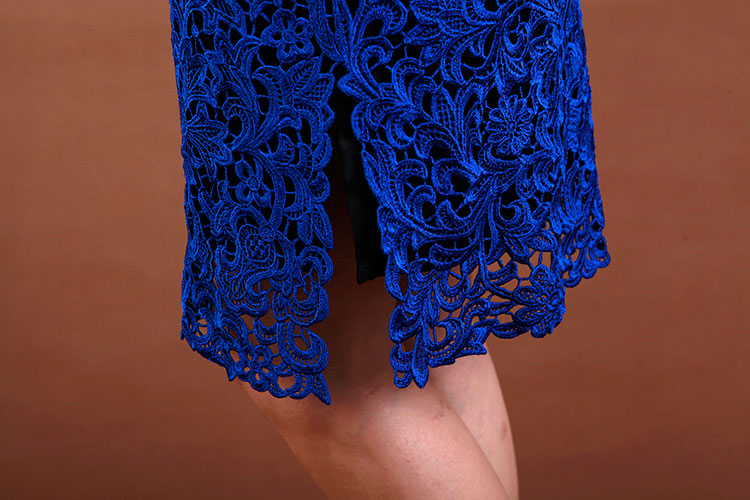 Sapphire blue lace short cheongsam