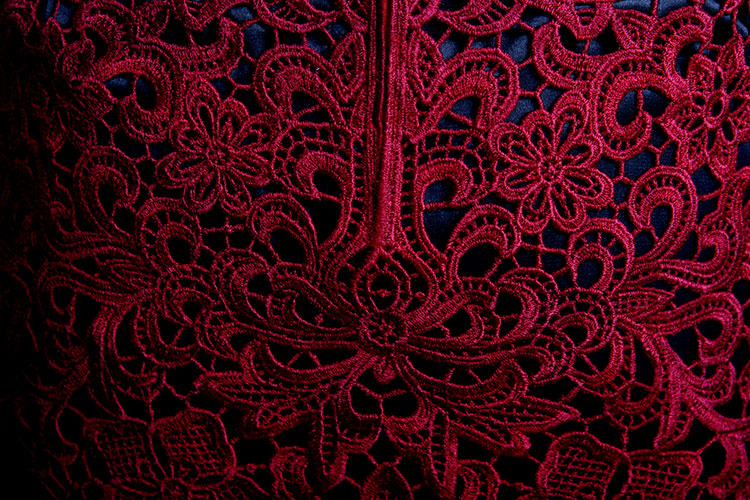 Wine red lace short cheongsam