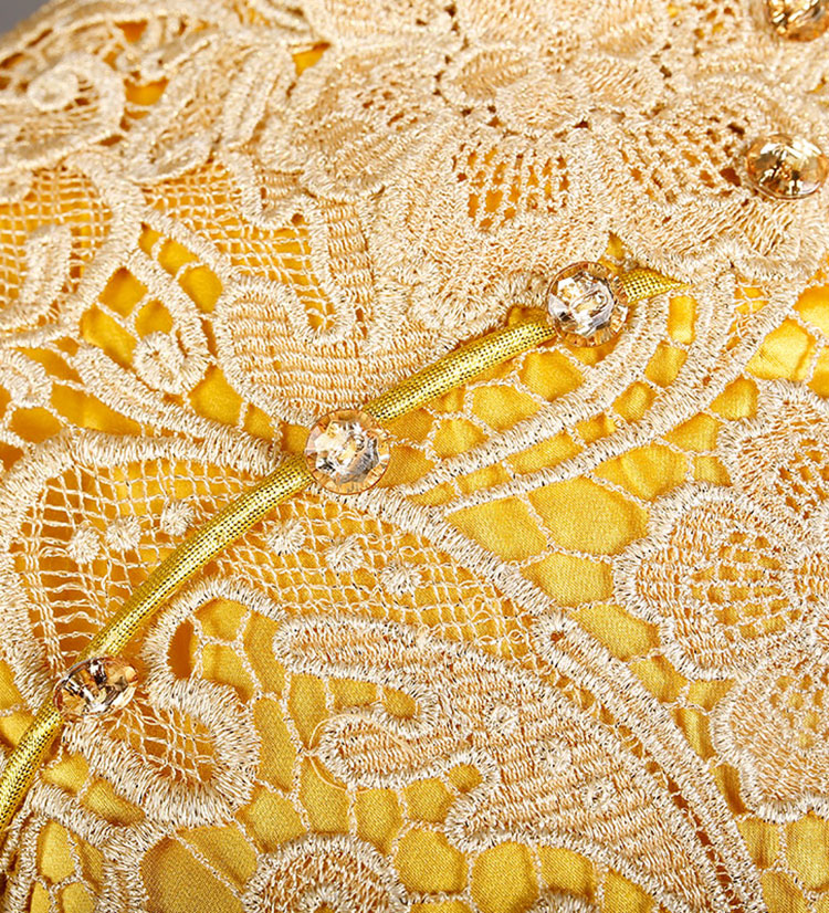 Golden-yellow lace cheongsam dress