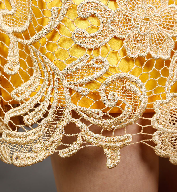 Golden-yellow lace cheongsam dress