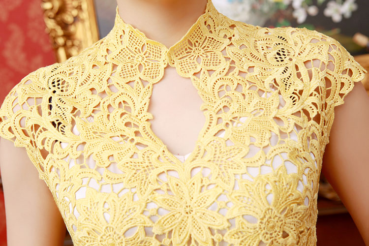 Yellow lace short cheongsam