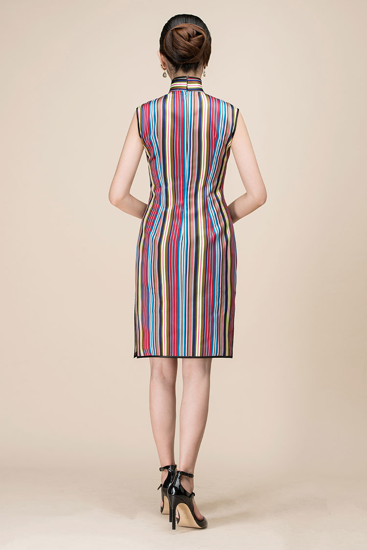 Colorful stripes short qipao dress