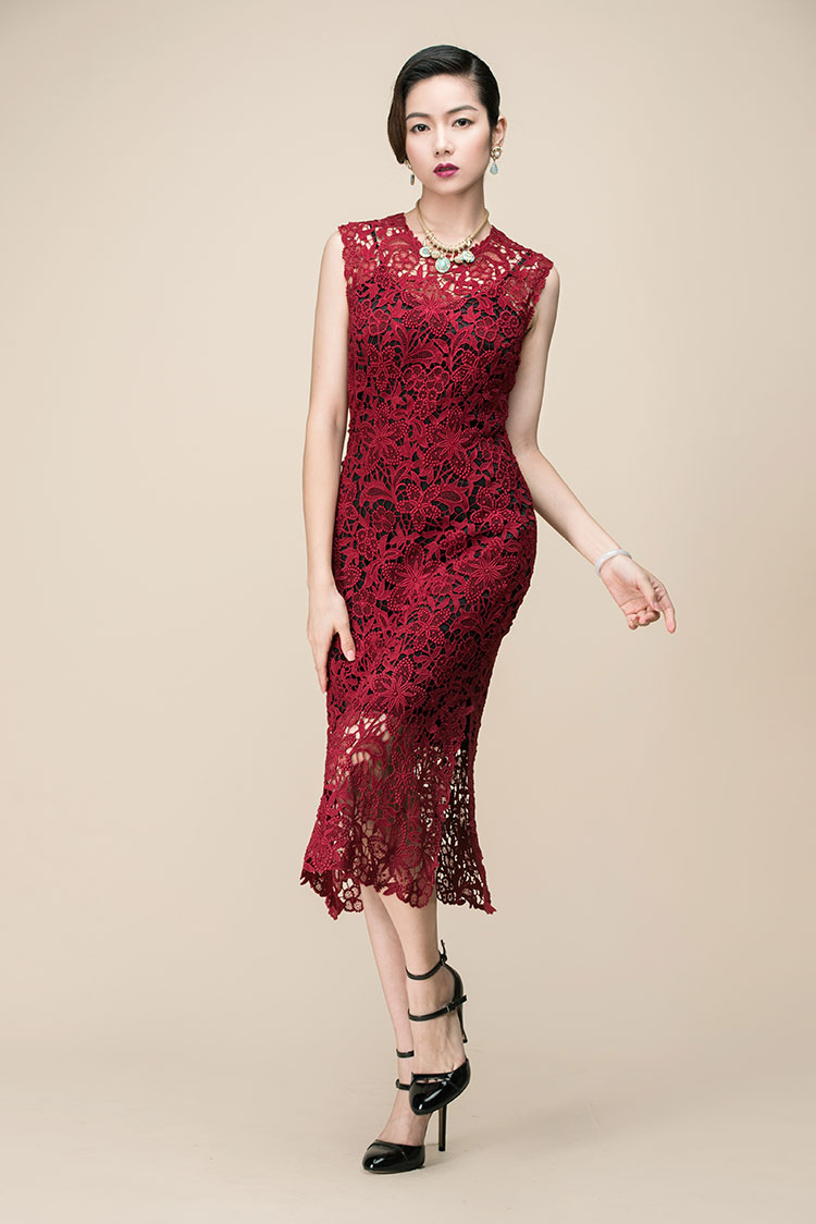 Wine red lace dress